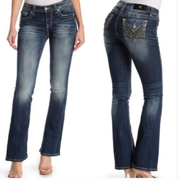 Miss Me Standard Boot Cut Denim Blue Jeans 35-1/2"inseam - Picture 4 of 9